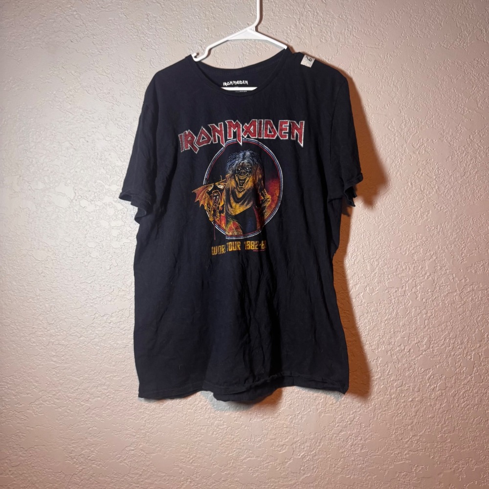 Iron Maiden World Tour 1982 T Shirt Black Graphic Tee XXL Mens